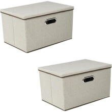 (Beige) 2 Pack Foldable Storage Box with Lids  45x30x30cm