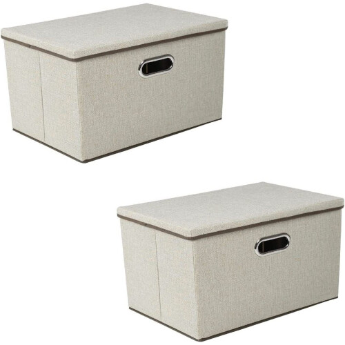 (Beige) 2 Pack Foldable Storage Box with Lids  45x30x30cm