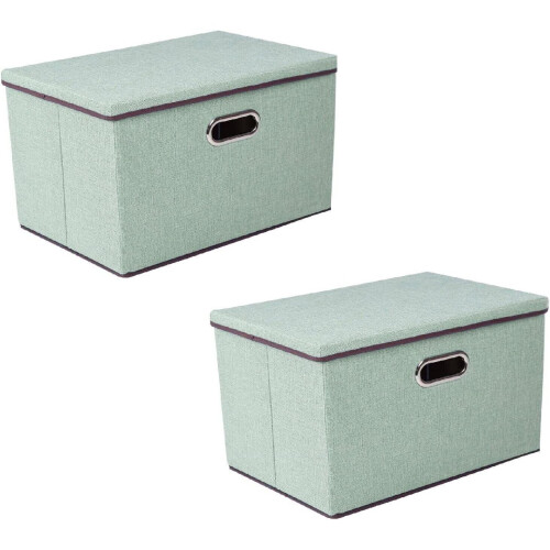 (Green) 2 Pack Foldable Storage Box with Lids 45x30x30cm