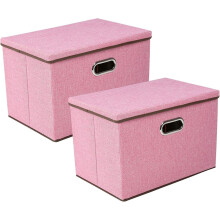 (Pink) 2 Pack Foldable Storage Box with Lids  45x30x30cm
