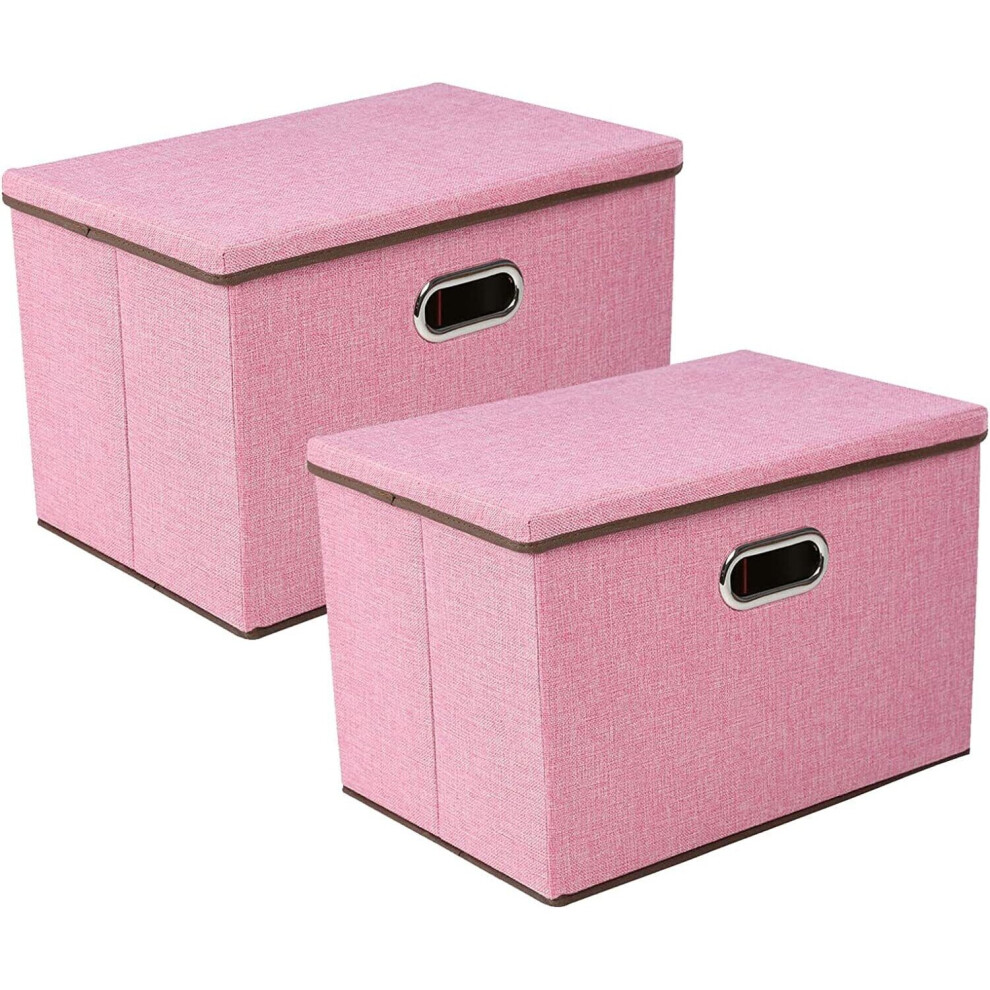 (Pink) 2 Pack Foldable Storage Box with Lids  45x30x30cm