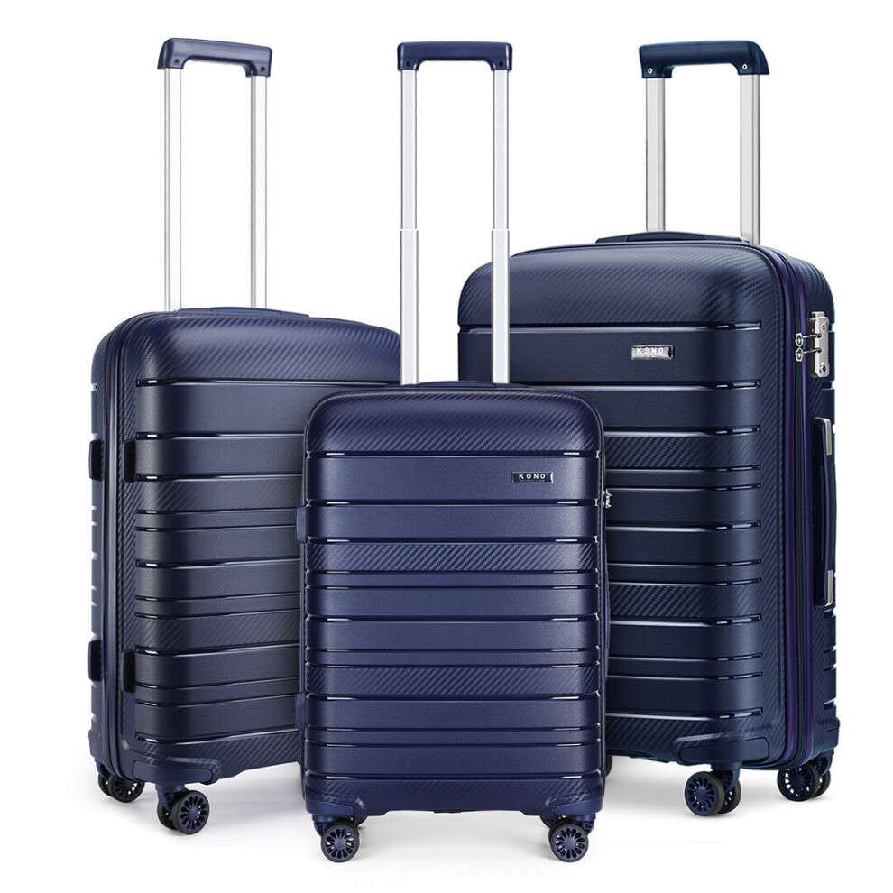 (Navy, 20/24/28 inch) Kono 20/24/28In Multi Texture Hard Shell PP Suitcase Set