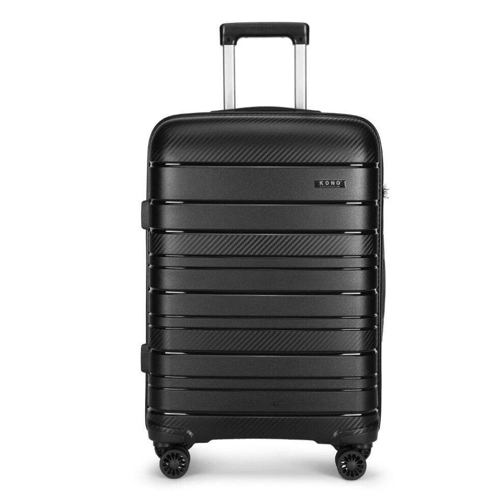 (Black, 24 inch) Kono 20/24/28In Multi Texture Hard Shell PP Suitcase Set