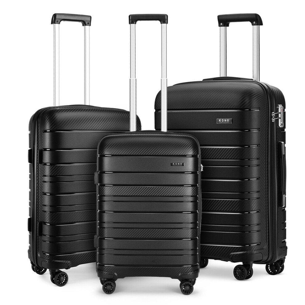 (Black, 20/24/28 inch) Kono 20/24/28In Multi Texture Hard Shell PP Suitcase Set