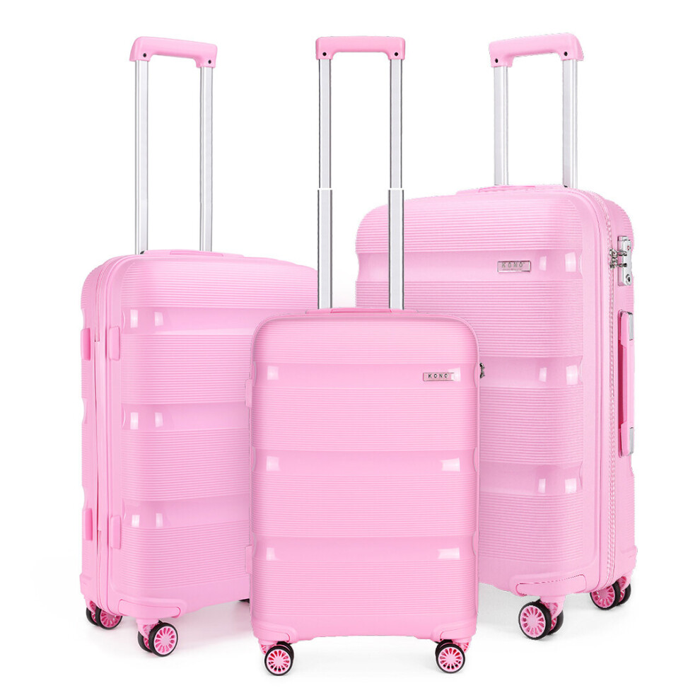 (pink, 20/24/28 inch) 20/24/28 Inch PP Hard Shell Suitcase With TSA Lock