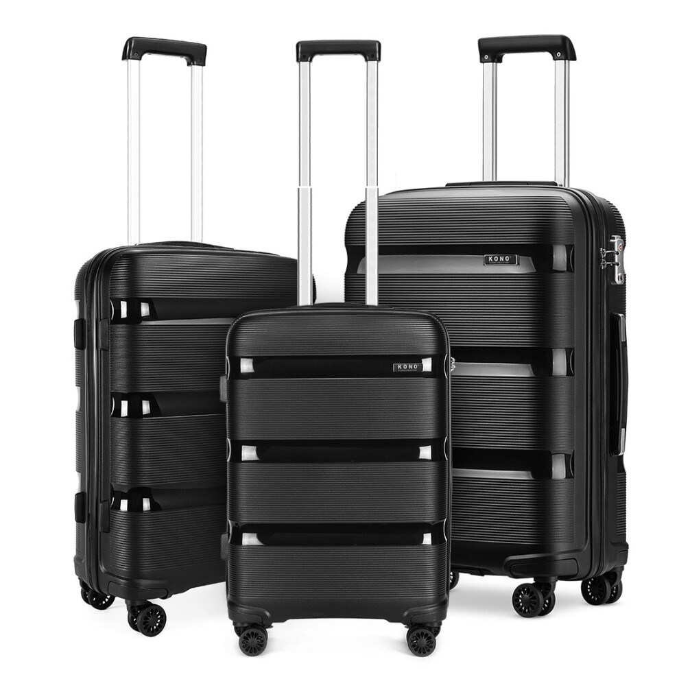 Kono (Black, 20/24/28 Inch) 20/24/28 Inch Pp Hard Shell Suitcase With Tsa Lock