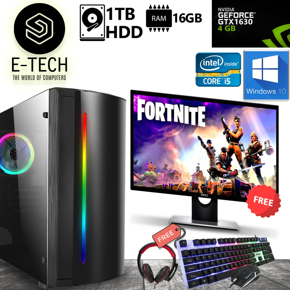 Gaming Pc Computer Bundle Intel Quad Core I5 16Gb 1Tb Hdd Gtx 1630 W10 5060936451685