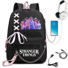 Stranger Things Rucksack USB-Ladung Schultasche Schwarz 10