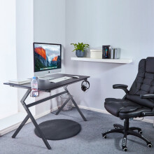 (GREY) Neo Ergonomic Gaming Desk with Headphone Hook
