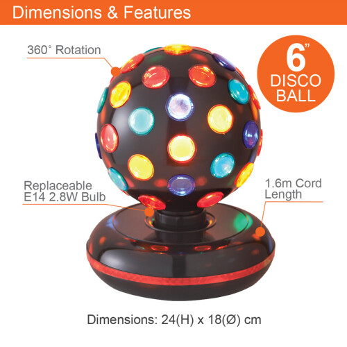 (Black) Global Gizmos 6" Rotating Disco Ball / Kids Disco Light 1