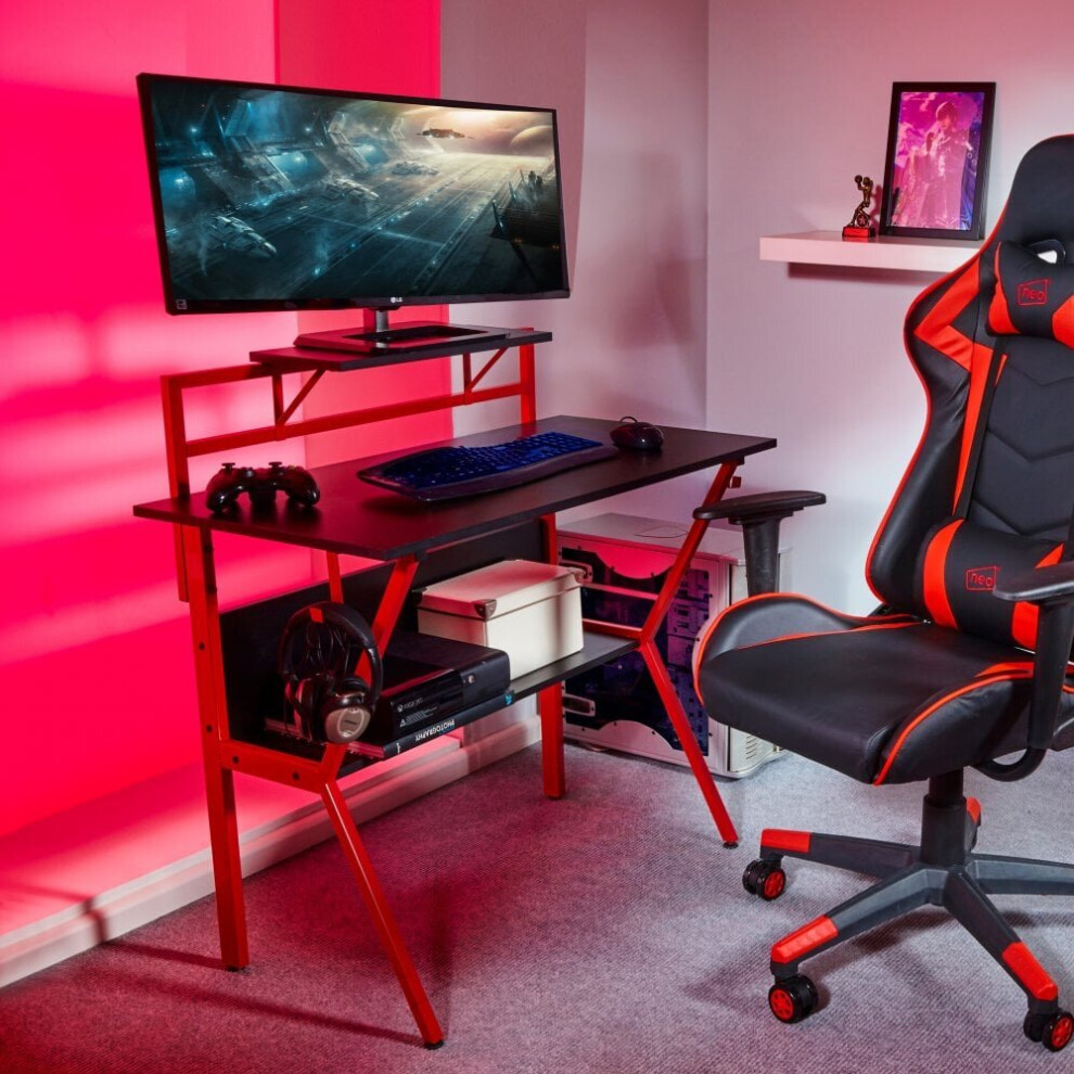 (RED) Neo Ergonomic 2 Tier Gaming Desk