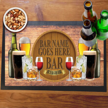 Wooden Barrel Plaque Bar Mat Runner with Non- Slip Rubber Back and Personalised Name with Home, Pub, Coffee Shop, Venue, Garden, Bar Gift