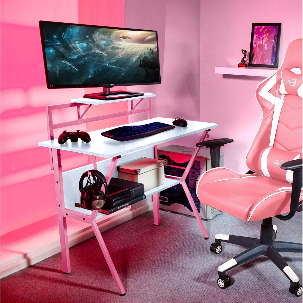 (PINK) Neo Ergonomic 2 Tier Gaming Desk
