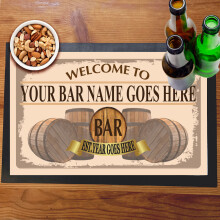 Rustic Wooden Barrels Bar Mat Runner with Non- Slip Rubber Back and Personalised Name with Home, Pub, Coffee Shop, Venue, Garden, Bar Gift