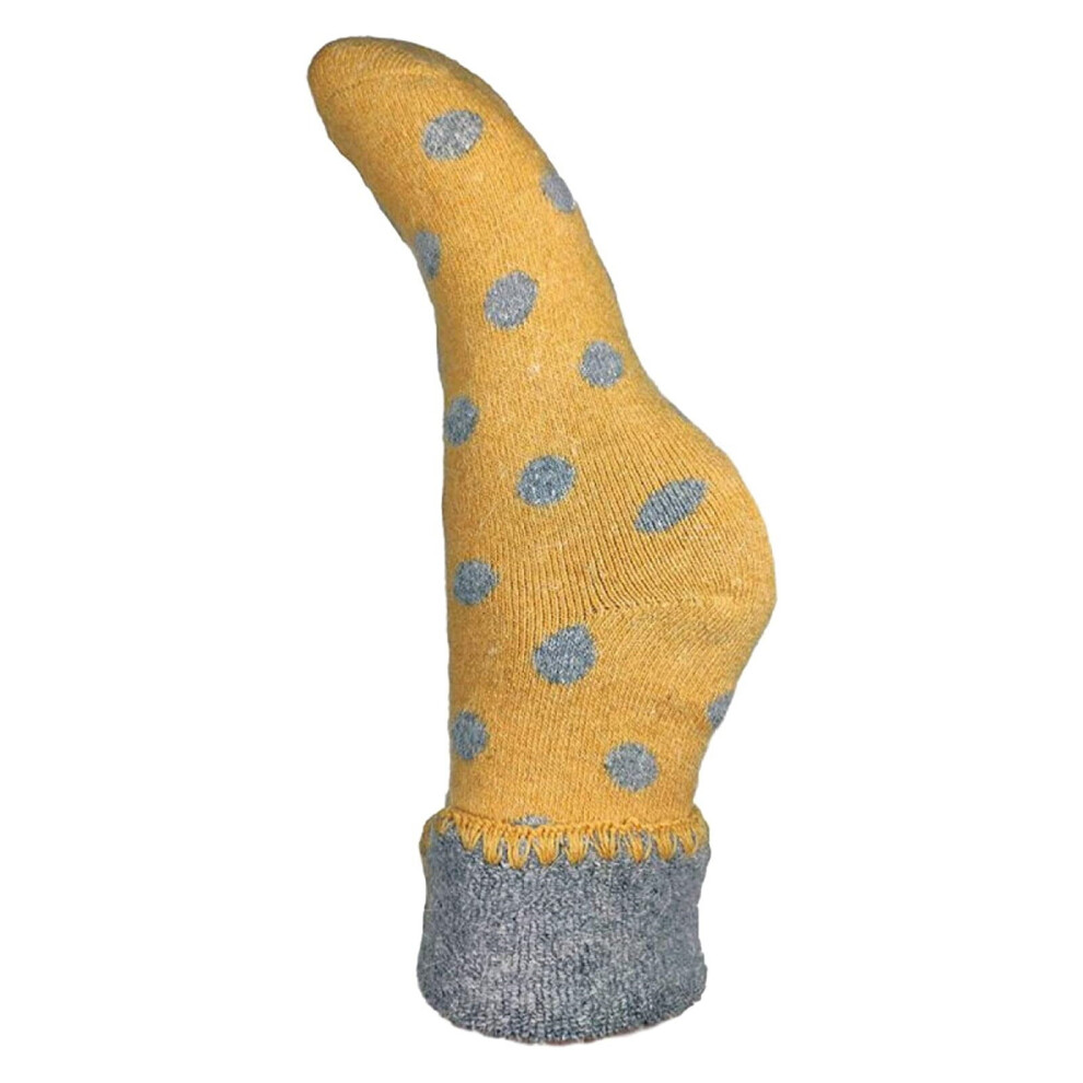 Joya Socks Women's Yellow,Grey Cuffed Bed Socks Wool Blend Uk 4-7 Yellow & Grey Dots