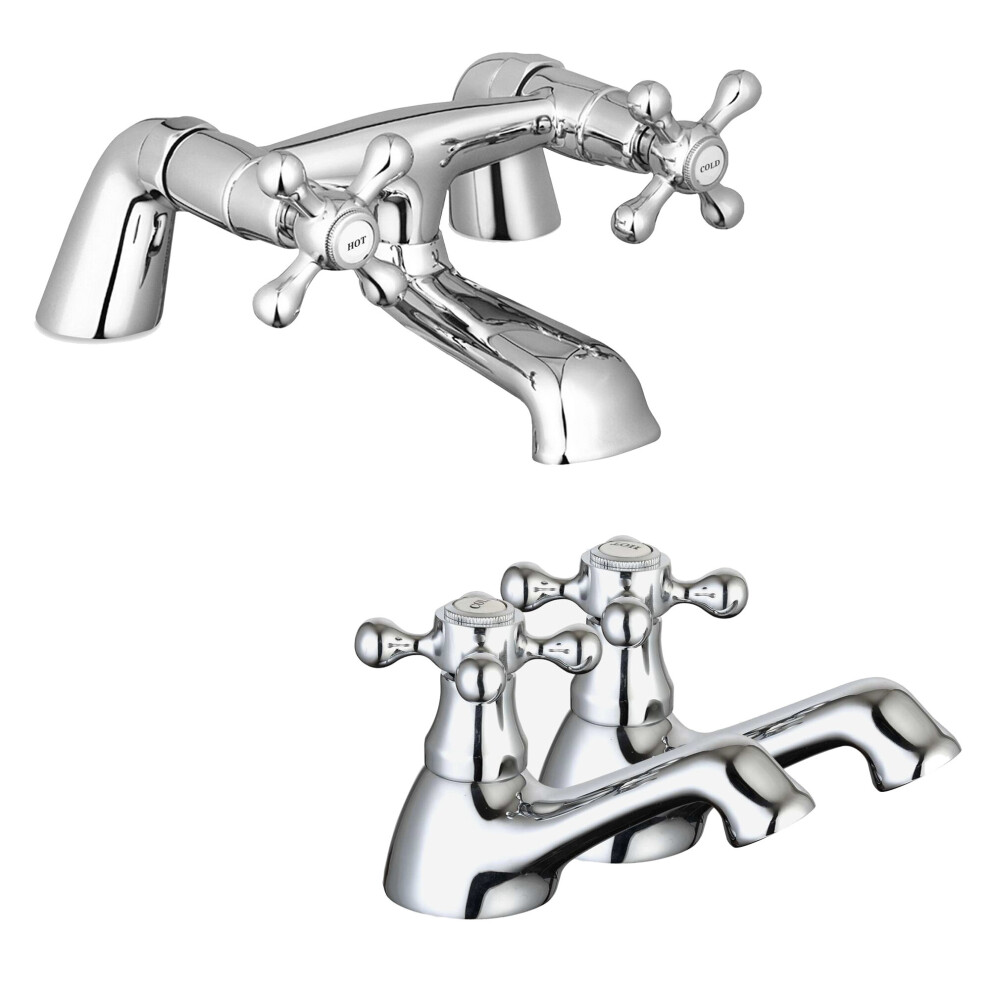 Sterling Traditional Bath Filler Mixer & Basin Tap Pack Hot & Cold Pair - Chrome 5060966972921