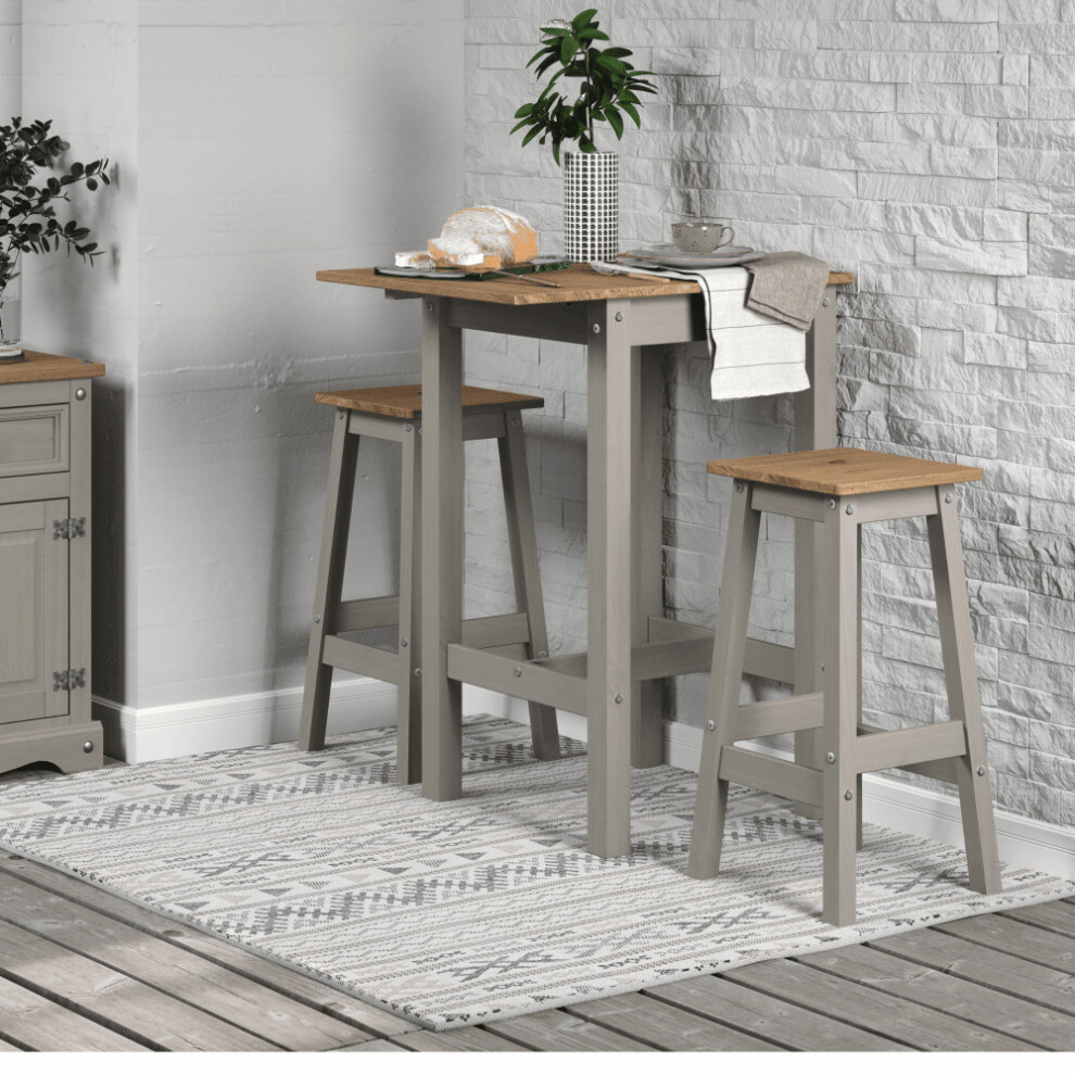 Home Source Corona Linea Pine Grey Drop Leaf Breakfast Bar Set
