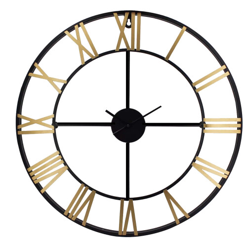 AAMEN Black & Gold Wall Clock, Extra Large Roman Numerals Wall Clock 1