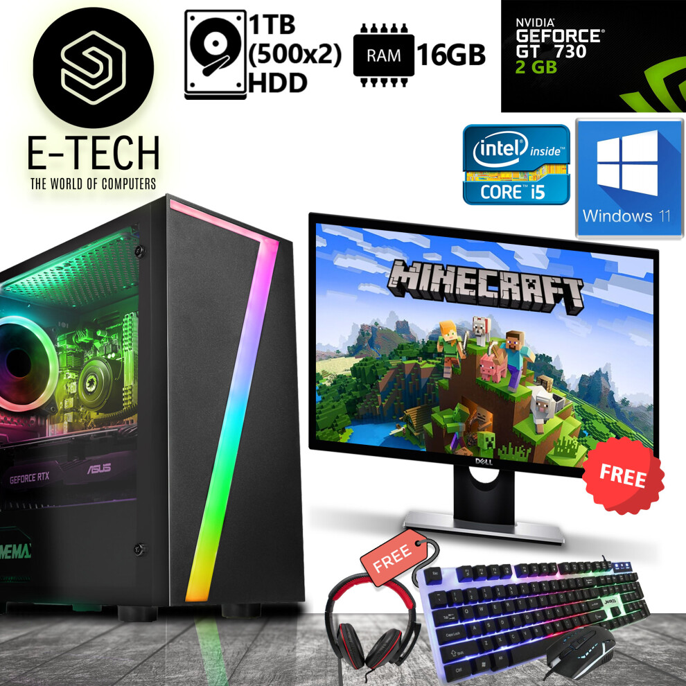 Gaming PC Computer Bundle Intel Quad Core i5 16GB DDR3 1TB GT 730 W10