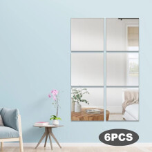 6-Pack 30x30cm Glass Mirror Tiles – Self-Adhesive Square Wall Stickers, Art Deco Silver, 0.2cm Thick