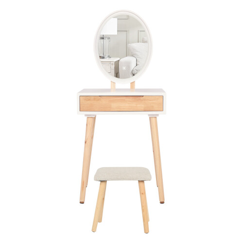 ELECWISH Dressing Table Vanity Set Make up Desk Oval LED Light with Stool White 2