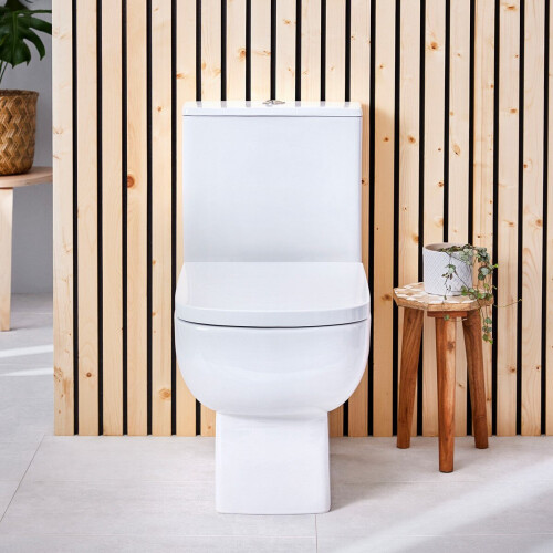 NES Home Choices 600 Modern White Ceramic Open Back Pan with Cistern & Soft Close Seat 1