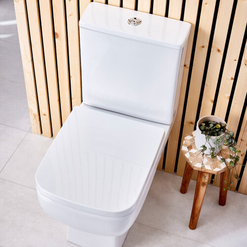 NES Home Choices 600 Modern White Ceramic Open Back Pan with Cistern & Soft Close Seat 2