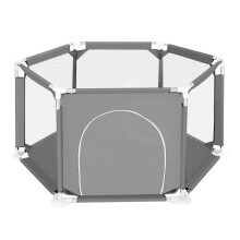 (Gray ) 6 Sides Baby Playpen house with Round Zipper Door