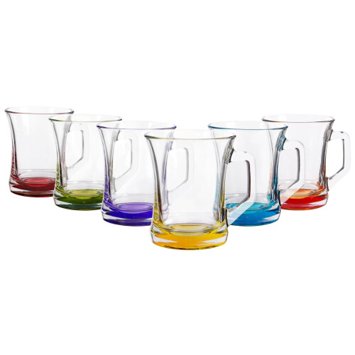 6x Multicolour 225ml Zen+ Coloured Base Glass Coffee Mugs Large Reusable Tea Latte Cappuccino