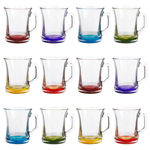 12x Multicolour 225ml Zen+ Coloured Base Glass Coffee Mugs Large