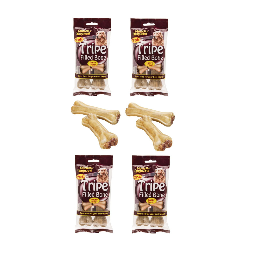Munch & Crunch 8 Tripe Filled Bones Natural Rawhide & Tripe Treat Small Dog 10Cm