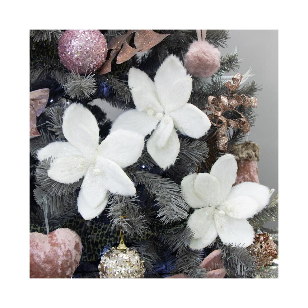 Set Of 3 White Fur Flower Picks
