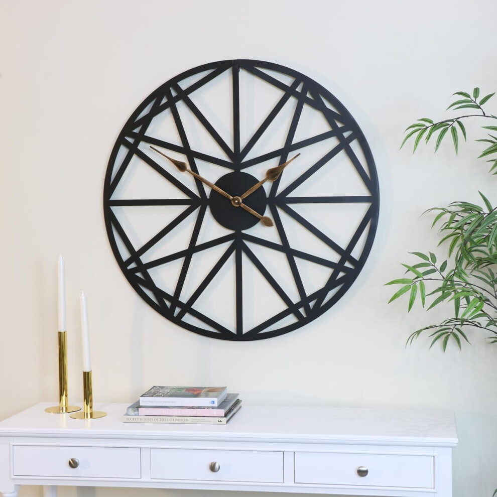 Large Black Geometric Wall Clock 80cm X 80cm