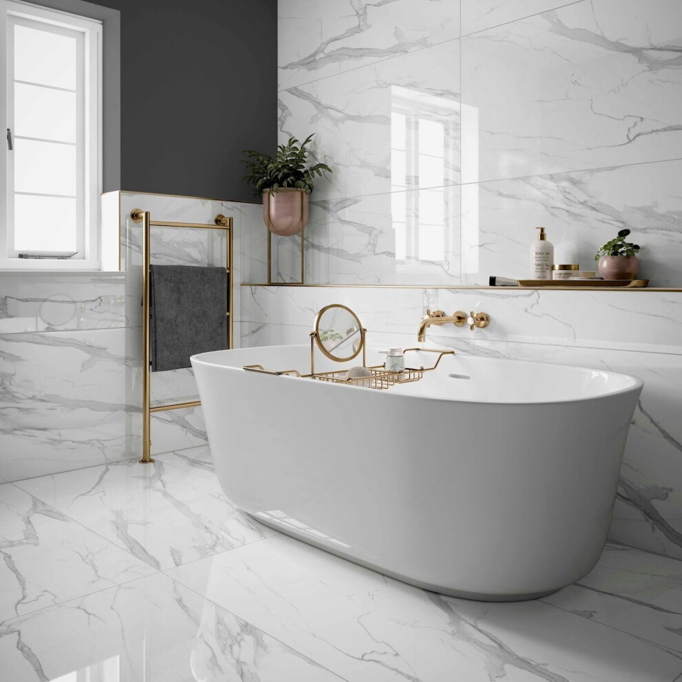 Amiata Kallone White Marble Gloss Porcelain Wall & Floor Tiles 600 X 1200Mm 5056467293177