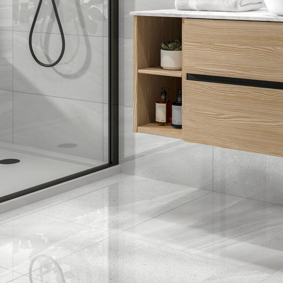 Amiata Ardsley Light Grey Polished Porcelain Wall & Floor Tiles 600 X 600Mm 5056467293061