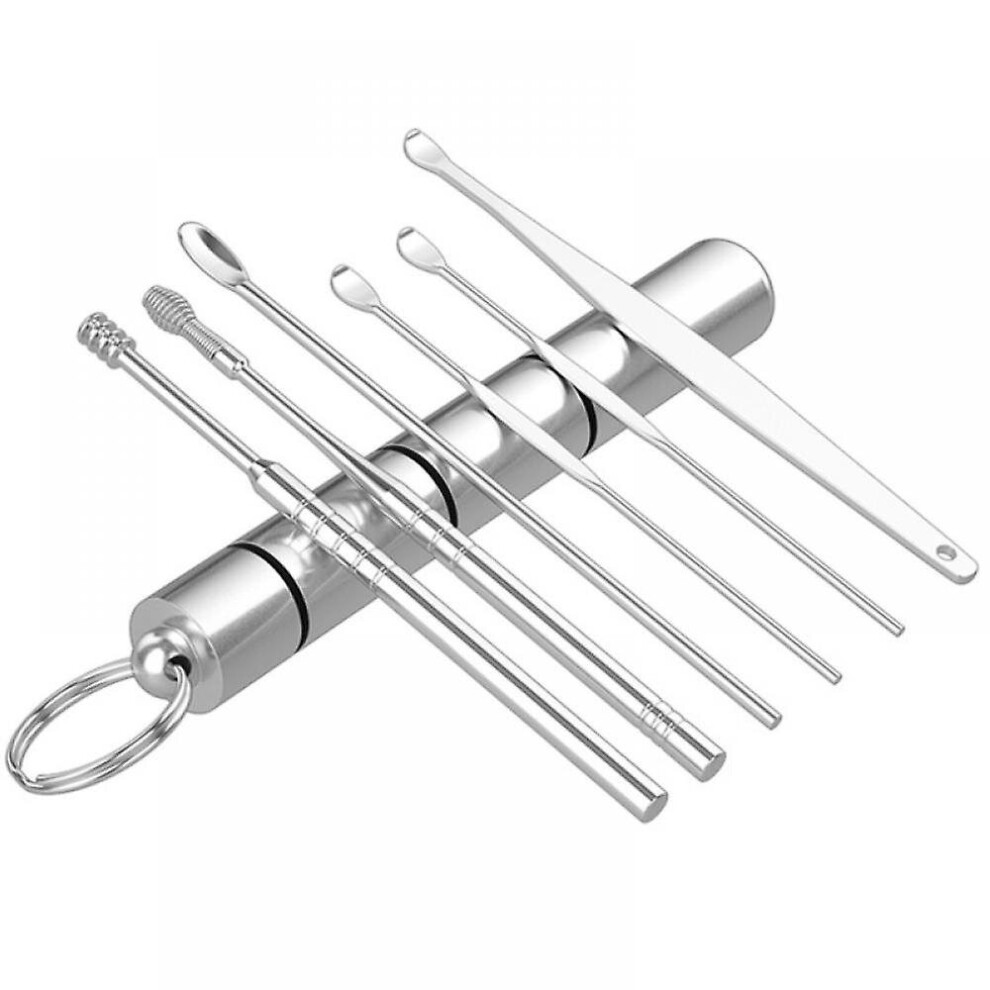 6pcs Ear Wax Pickers Kit Stainless Steel Ear Wax Remover Ear Pick Cleaner Spoon Tools