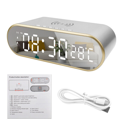 Alarm Clock with Qi wireless charging 15W Bedside Digital Desk Clock 1