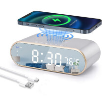 Alarm Clock with Qi wireless charging 15W Bedside Digital Desk Clock