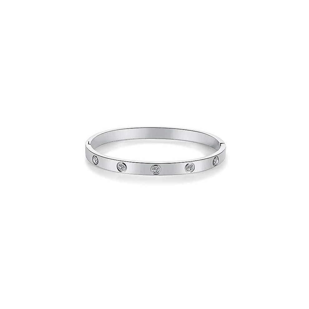 (Silver) Cubic Zirconia Bangle Gold Plated Polished Bracelet Jewelry For Women Girls Silver