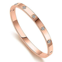 (Rose Gold) Cubic Zirconia Bangle Gold Plated Polished Bracelet Jewelry For Women Girls