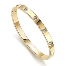 (Gold) Cubic Zirconia Bangle Gold Plated Polished Bracelet Jewelry For Women Girls