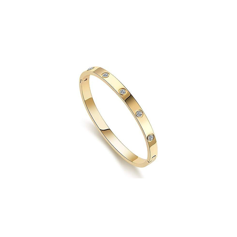 (Gold) Cubic Zirconia Bangle Plated Polished Bracelet Jewelry For Women Girls Gold