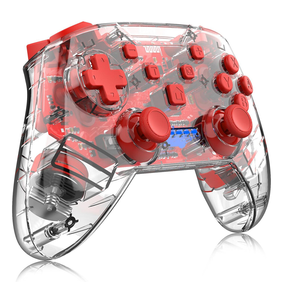 (Transparent ) Wireless Game Controller Dual Vibration Gamepad Joystick For Switch Pc Android Red 768619213524