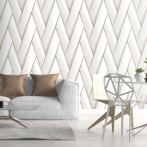 DEBONA (White Gold 2120) Debona Armando Herringbone Geometric Wallpaper 1