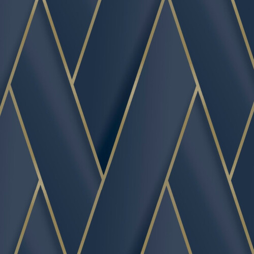DEBONA (Navy Blue Gold 2121) Debona Armando Herringbone Geometric Wallpaper