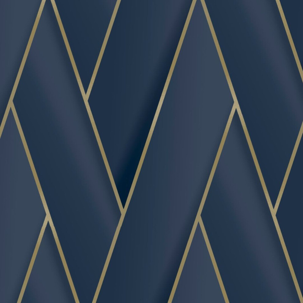 (Navy Blue Gold 2121) Debona Armando Herringbone Geometric Wallpaper