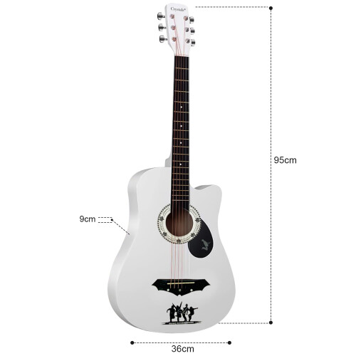 38" Full Size 6 String Acoustic Guitar White 1