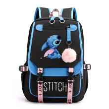 Stitch backpack USB charging printed schoolbag blue