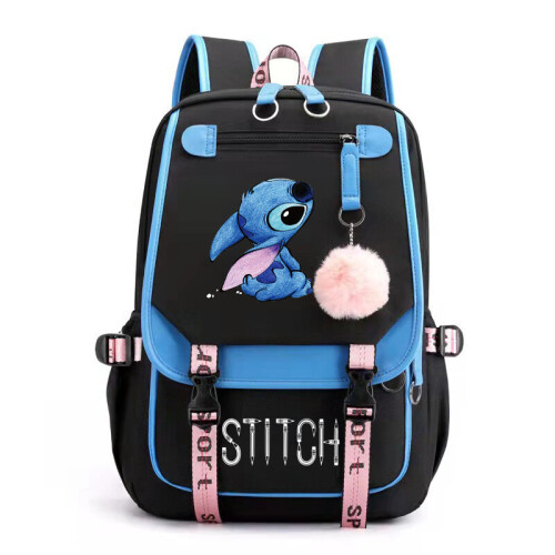 Stitch backpack USB charging printed schoolbag blue