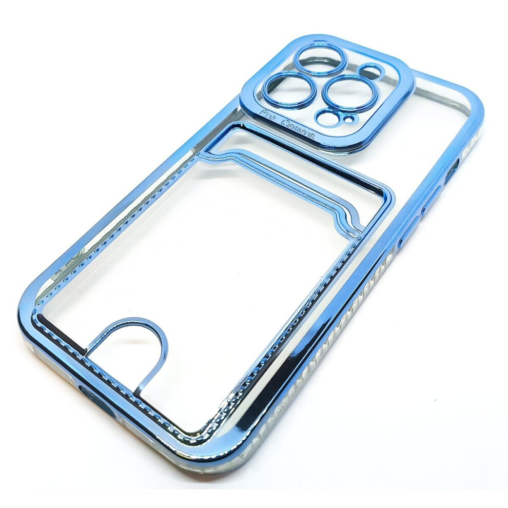 Compatible With Iphone 14Pro/15Pro - Clear View Card Holder Gel Case With Styled Edge - Blue 9145584616368